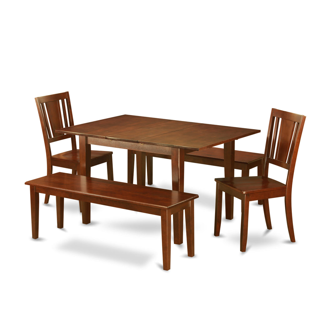 PSDU50-0J6-8 Elegant 5-Piece Dining Ensemble with Butterfly Leaf, Compact Table, Chairs & Benches