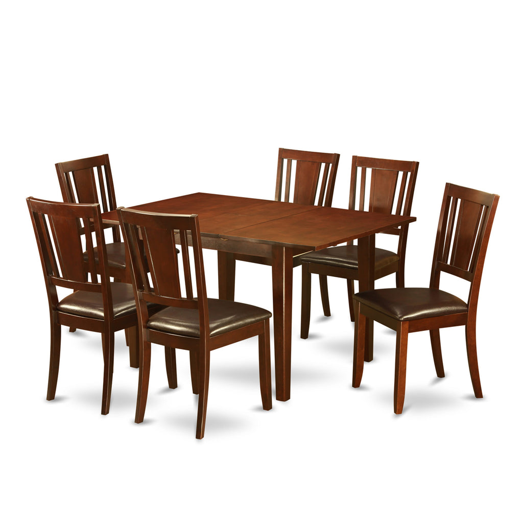 PSDU7-LG3-PG Elegant 7 Pc Dining Ensemble Expanding Table & 6 Comfort Seating Chairs in Leather Look