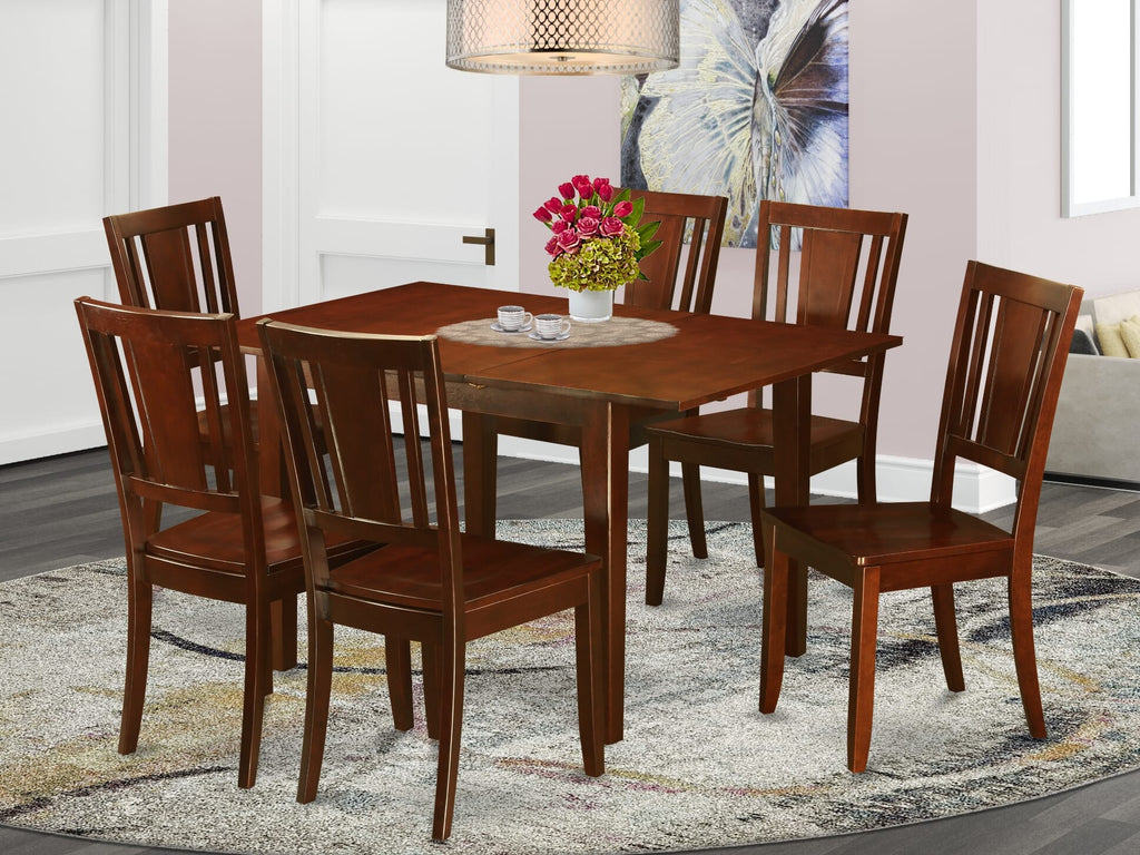 PSDU7-3CF-H 7-Piece Set of Rectangular Table with Leaf and 6 Chairs in Rich Mahogany, 32x60