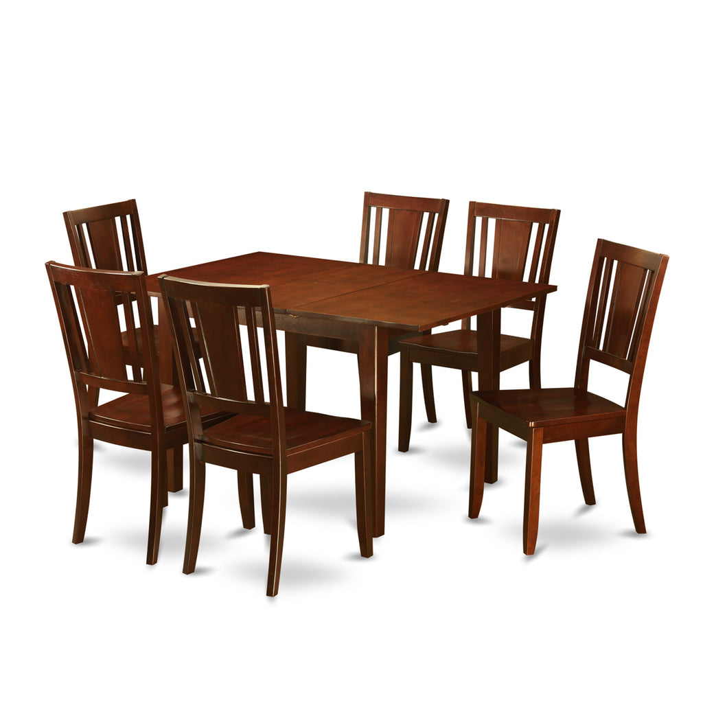 PSDU7-3CF-H 7-Piece Set of Rectangular Table with Leaf and 6 Chairs in Rich Mahogany, 32x60