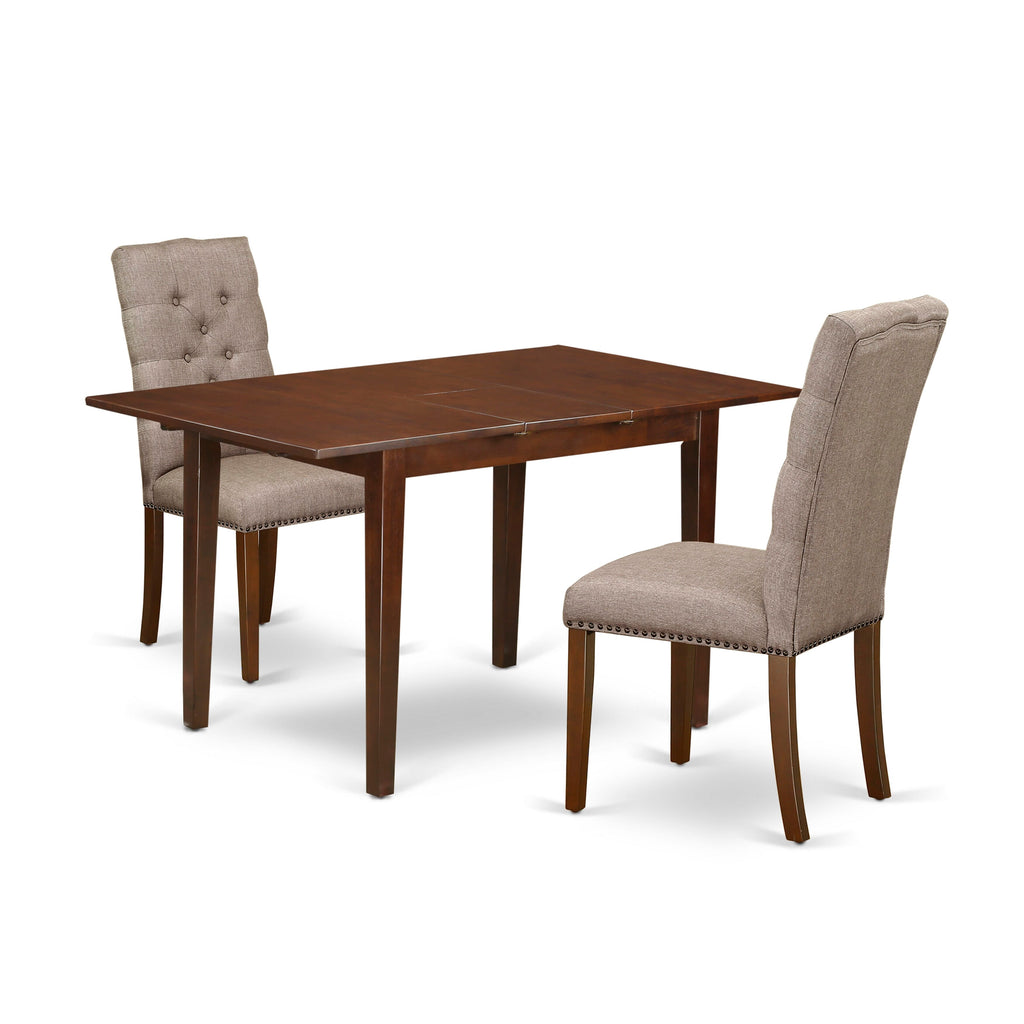 PSEL3-RCN-ZO 3-Piece Dining Ensemble with Rectangle Table and Butterfly Feature, plus 2 Fabric Chairs in Mahogany