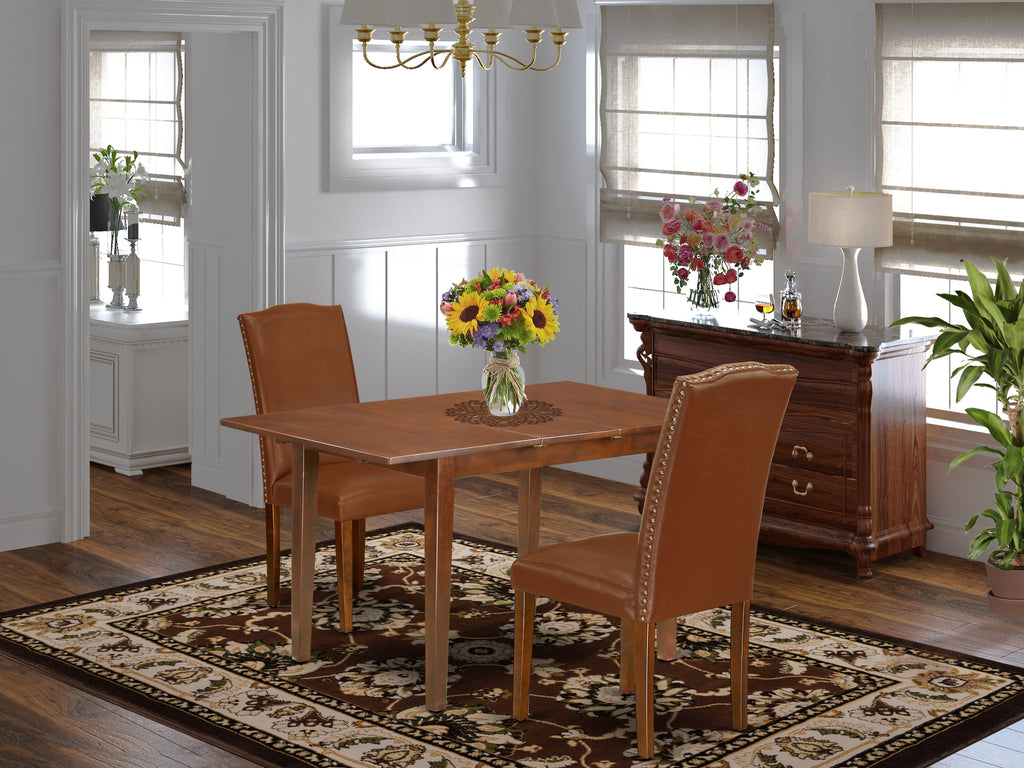 PSEN3-OOA-PL 3-Piece Compact Dining Ensemble with Rectangular Table & Two Upholstered Chairs, Mahogany Finish
