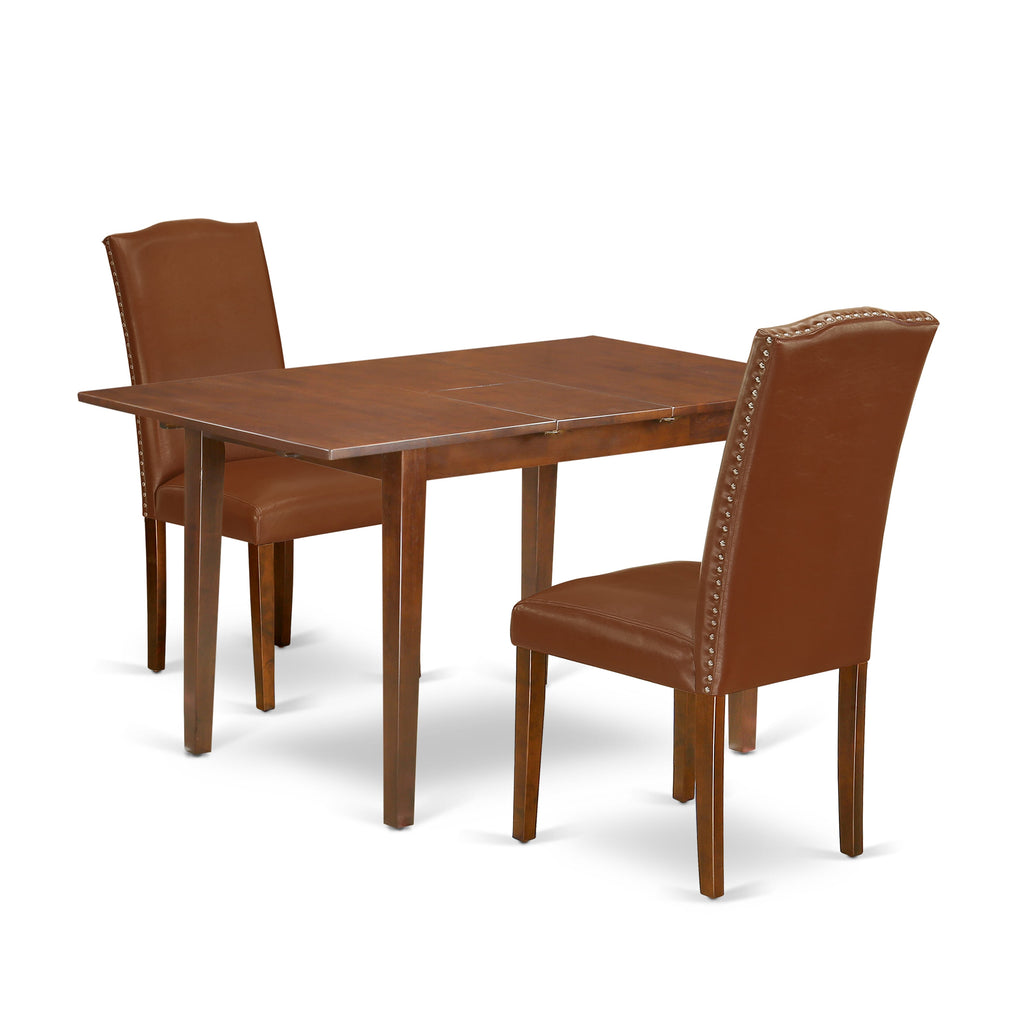 PSEN3-OOA-PL 3-Piece Compact Dining Ensemble with Rectangular Table & Two Upholstered Chairs, Mahogany Finish