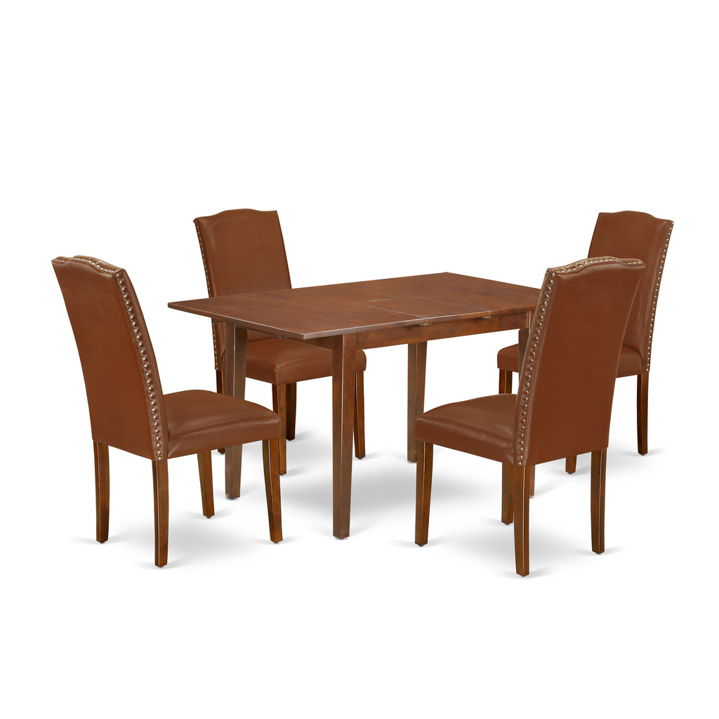 PSEN5-RW2-RS 5-Piece Dining Set with Extending Table and Faux Leather Brown Chairs, Rich Mahogany Finish