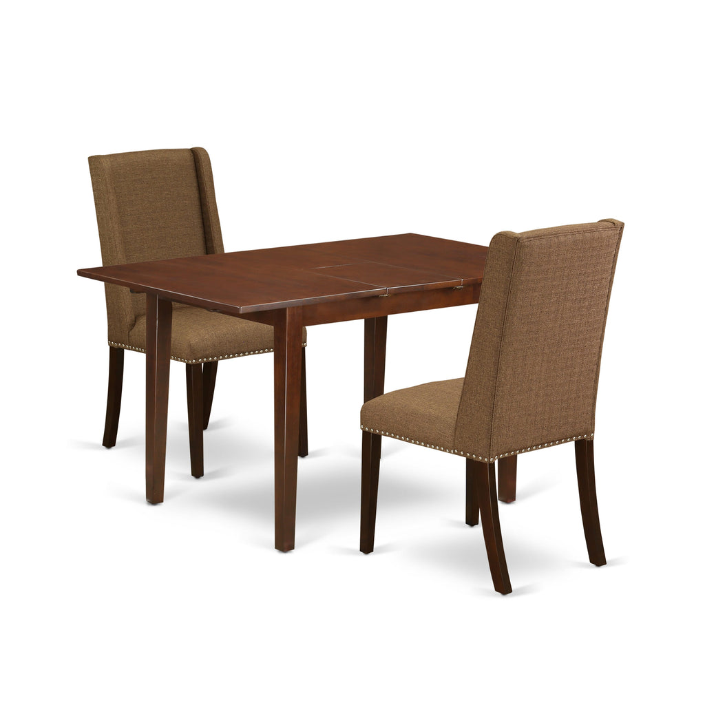 PSFL3-H1K-WM Dining Set 3-Piece Elegant Ensemble with Rectangular Table & Two Parsons Chairs in Mahogany Finish