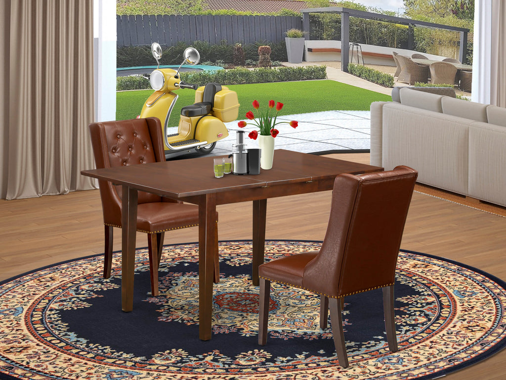 PSFO3-HOL-Q4 3-Piece Dining Ensemble with Leaf Expansion & Faux Leather Seating, Mahogany Finish, 32x60