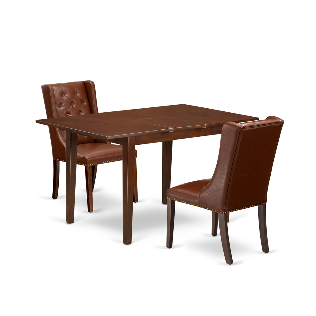 PSFO3-HOL-Q4 3-Piece Dining Ensemble with Leaf Expansion & Faux Leather Seating, Mahogany Finish, 32x60