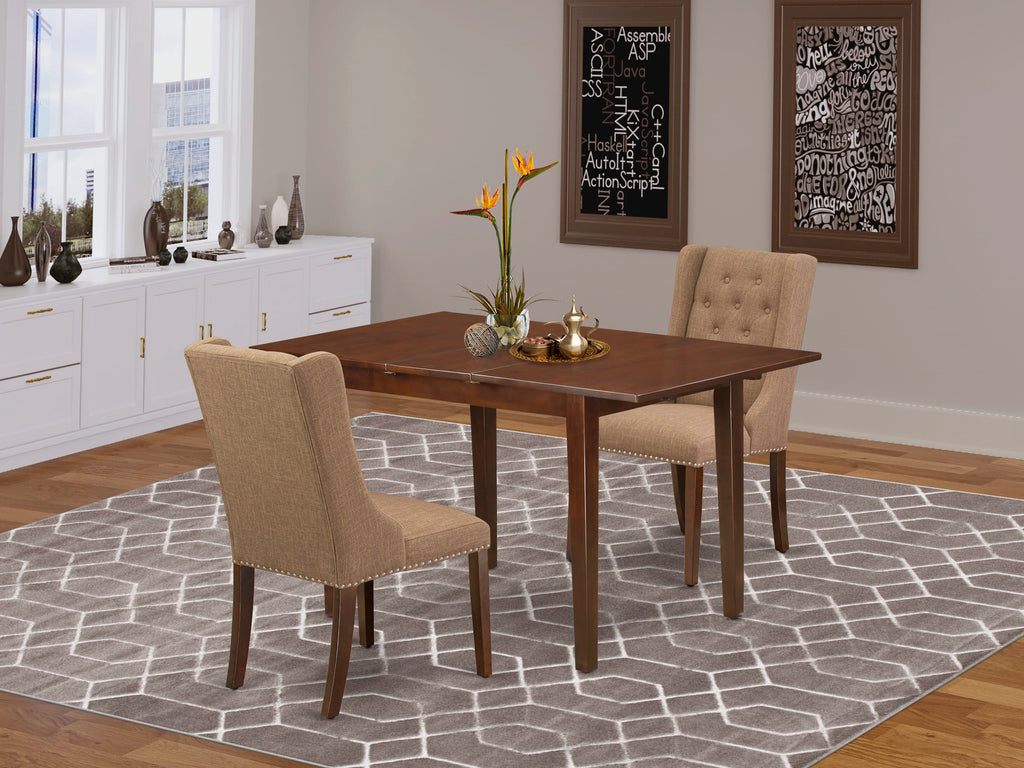 PSFO3-I8Q-UL 3-Piece Dining Set with Rectangular Table & Butterfly Extension Plus Two Stylish Light Sable Chairs, 32x60 Mahogany Finish