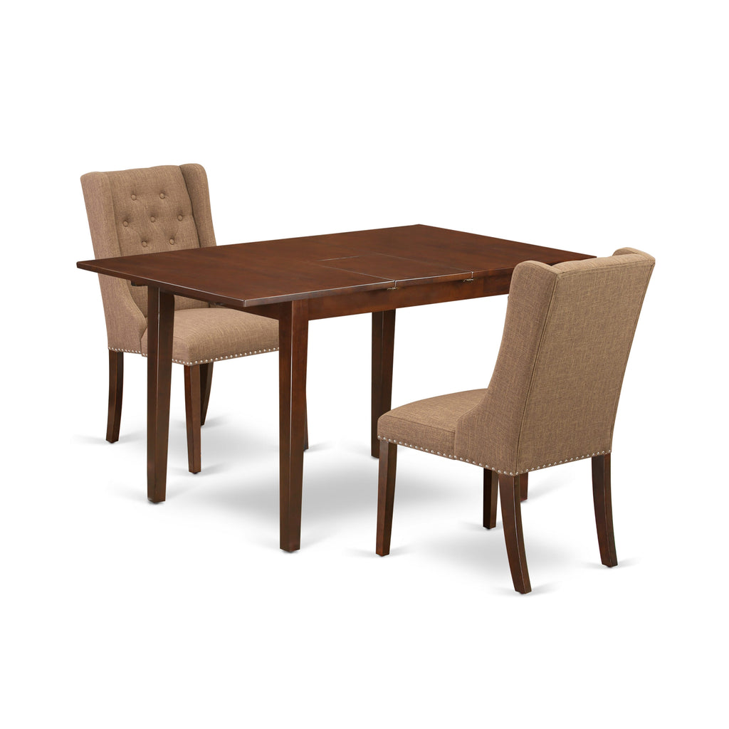 PSFO3-I8Q-UL 3-Piece Dining Set with Rectangular Table & Butterfly Extension Plus Two Stylish Light Sable Chairs, 32x60 Mahogany Finish