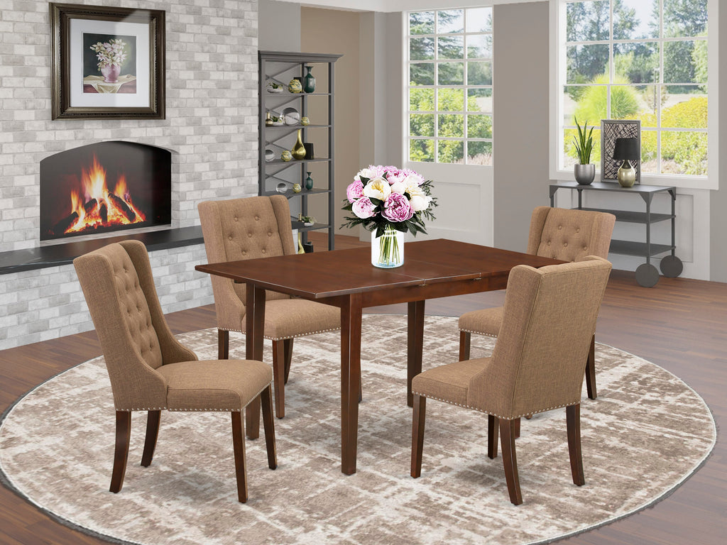 PSFO5-6QI-4I 5 Piece Stylish Dining Set with a Rectangular Expandable Table and Comfy Light Sable Parsons Chairs for Cozy Meals