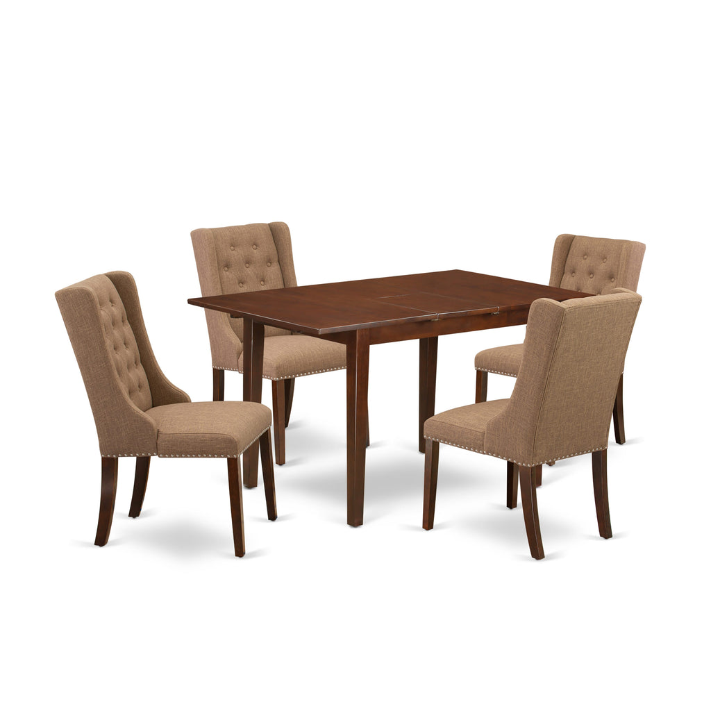PSFO5-6QI-4I 5 Piece Stylish Dining Set with a Rectangular Expandable Table and Comfy Light Sable Parsons Chairs for Cozy Meals