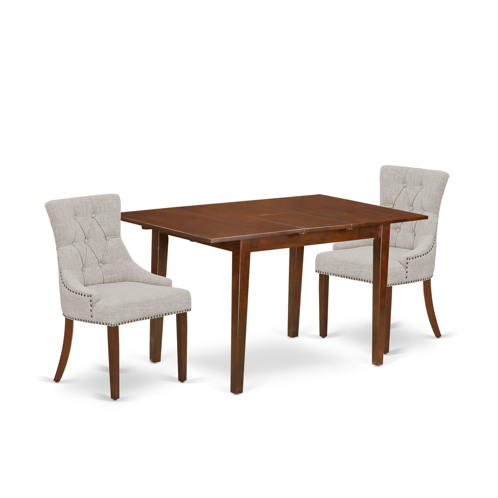 PSFR3-EA9-Y8 Elegant 3-Pc Dining Set Mahogany Table with Leaf & 2 Upholstered Chairs 32x60