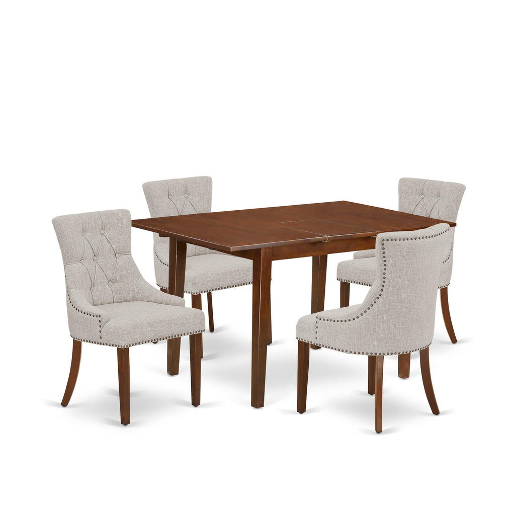 PSFR5-ONA-I9 5-Piece Dining Ensemble for Four, Featuring Rectangular Table with Expanding Leaf and 4 Elegant Linen Upholstered Chairs, 32x60