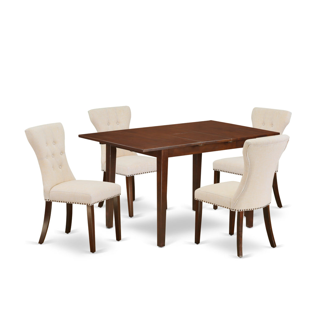 PSGA5-0DI-OU 5-Piece Dining Ensemble with Expandable Rectangular Table and Parson Chairs in Warm Mahogany Finish