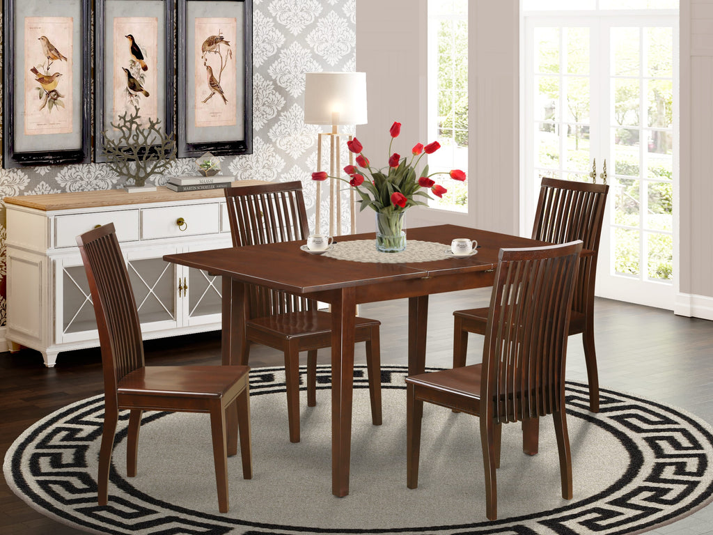 PSIP5-38S-N Elegant 5-Piece Dining Ensemble Featuring Expanding Table and Cozy Chairs for Four, Dark Wood Finish