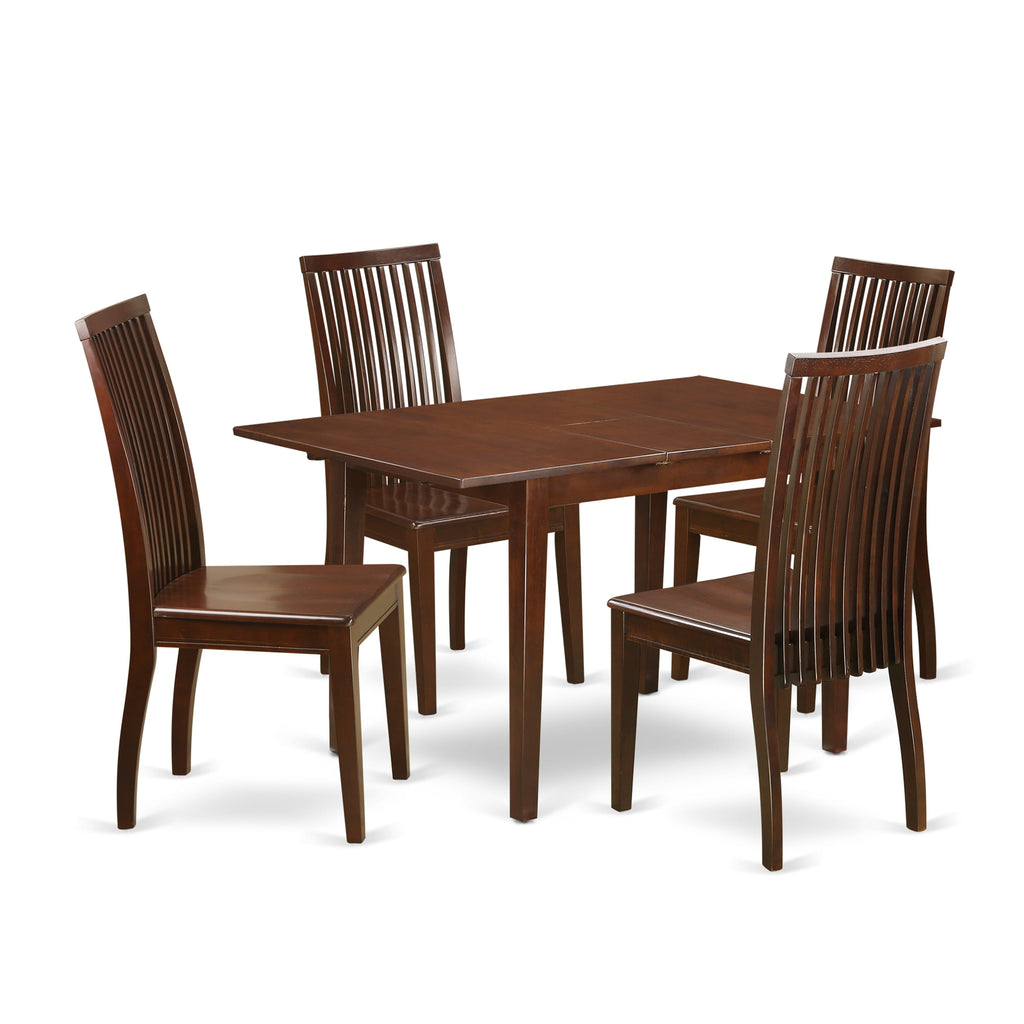 PSIP5-38S-N Elegant 5-Piece Dining Ensemble Featuring Expanding Table and Cozy Chairs for Four, Dark Wood Finish