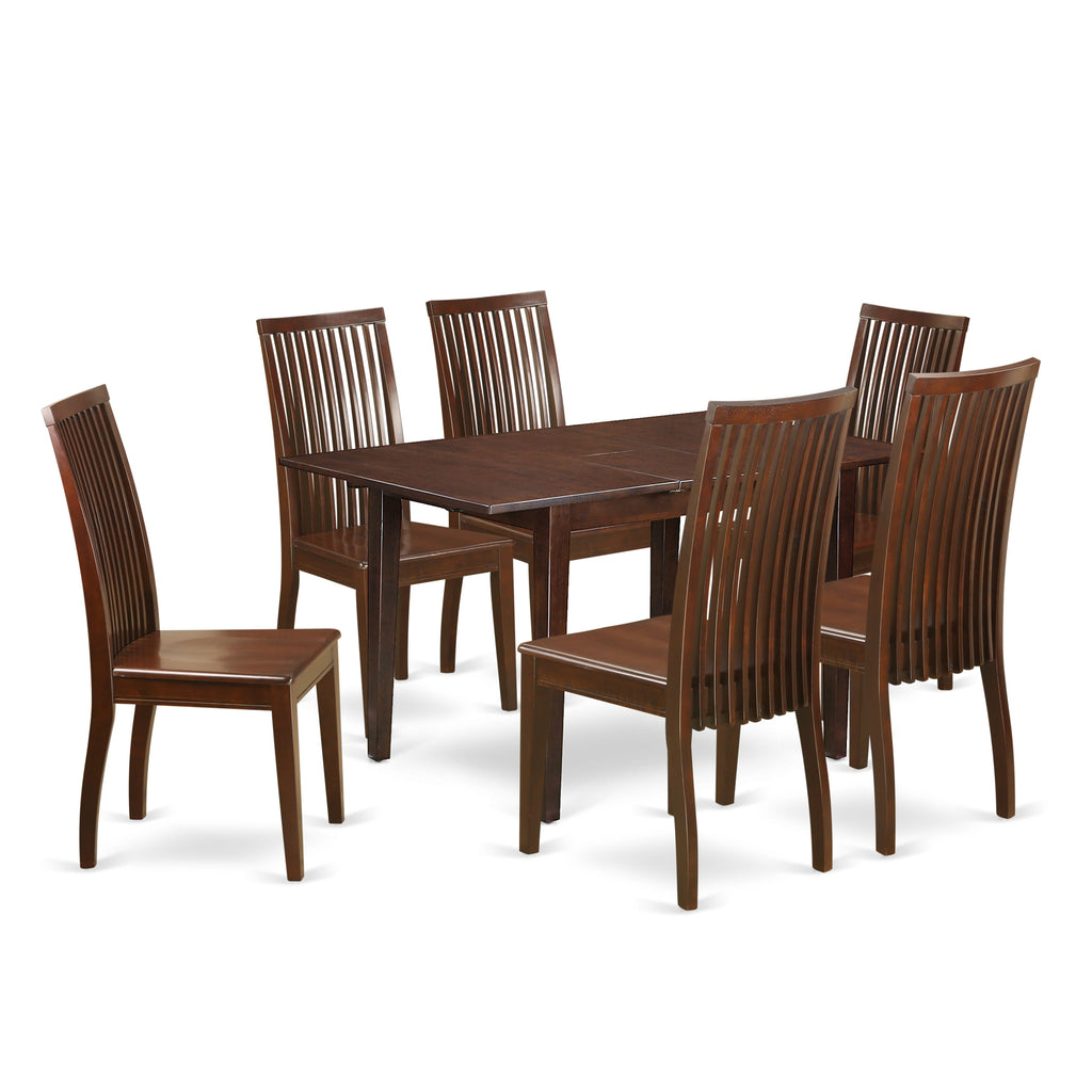 Ensemble PSIP7-F92-2 7-Piece Dining Setting with Extendable Table & Chairs in Rich Mahogany Finish