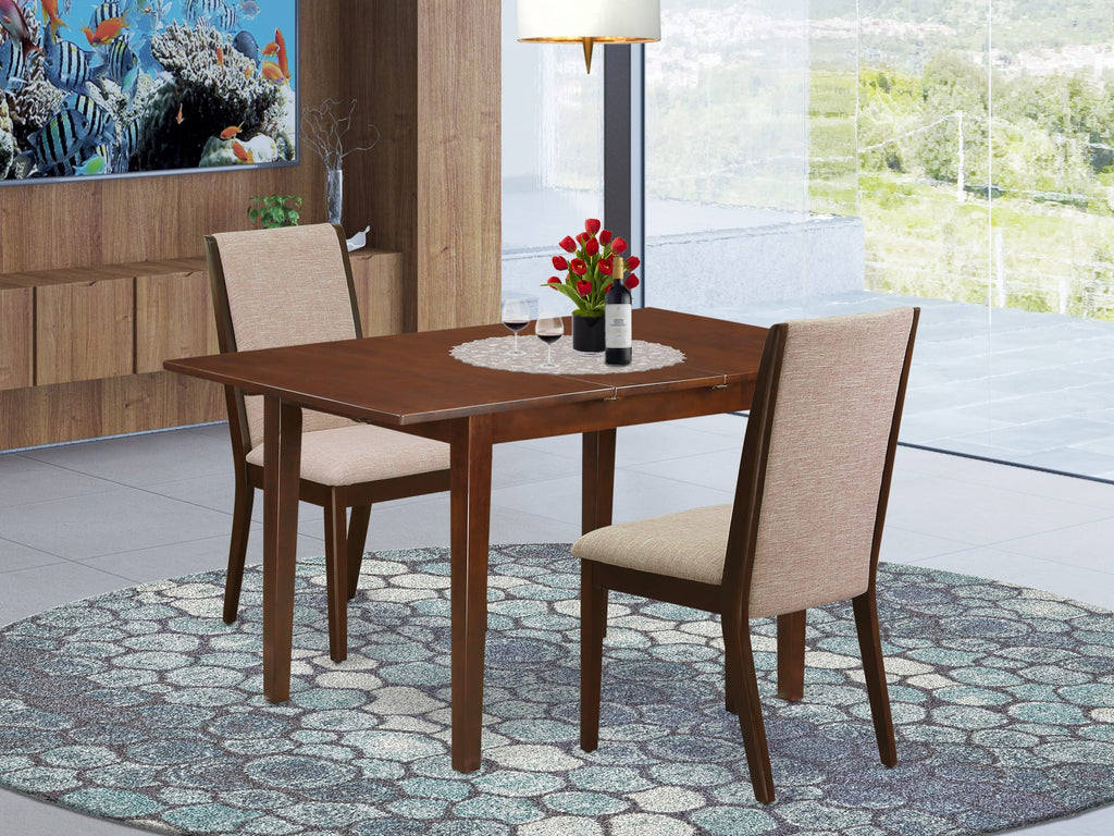 PSLA3-ARL-1I Stunning 3-Piece Dining Set with Expandable Table and Two Light Beige Upholstered Seats, 32x60 Mahogany