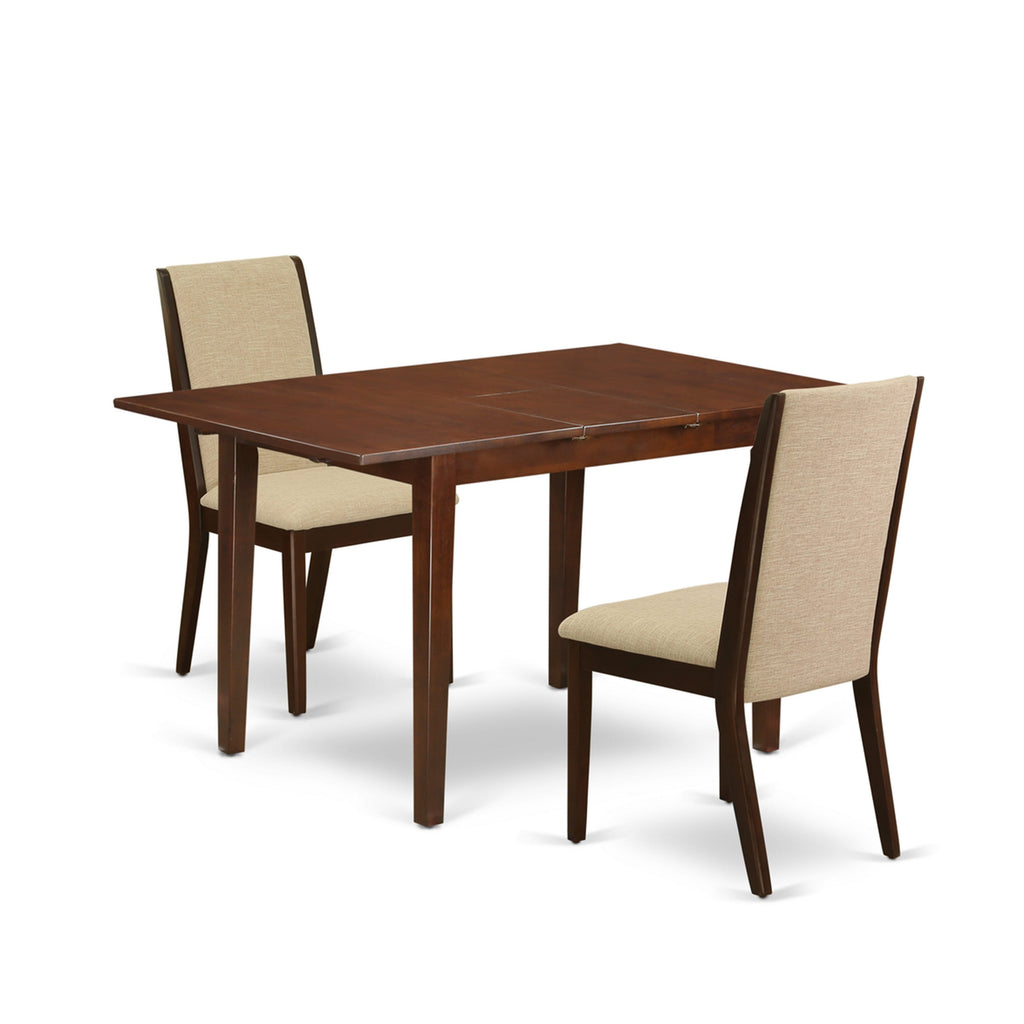 PSLA3-ARL-1I Stunning 3-Piece Dining Set with Expandable Table and Two Light Beige Upholstered Seats, 32x60 Mahogany