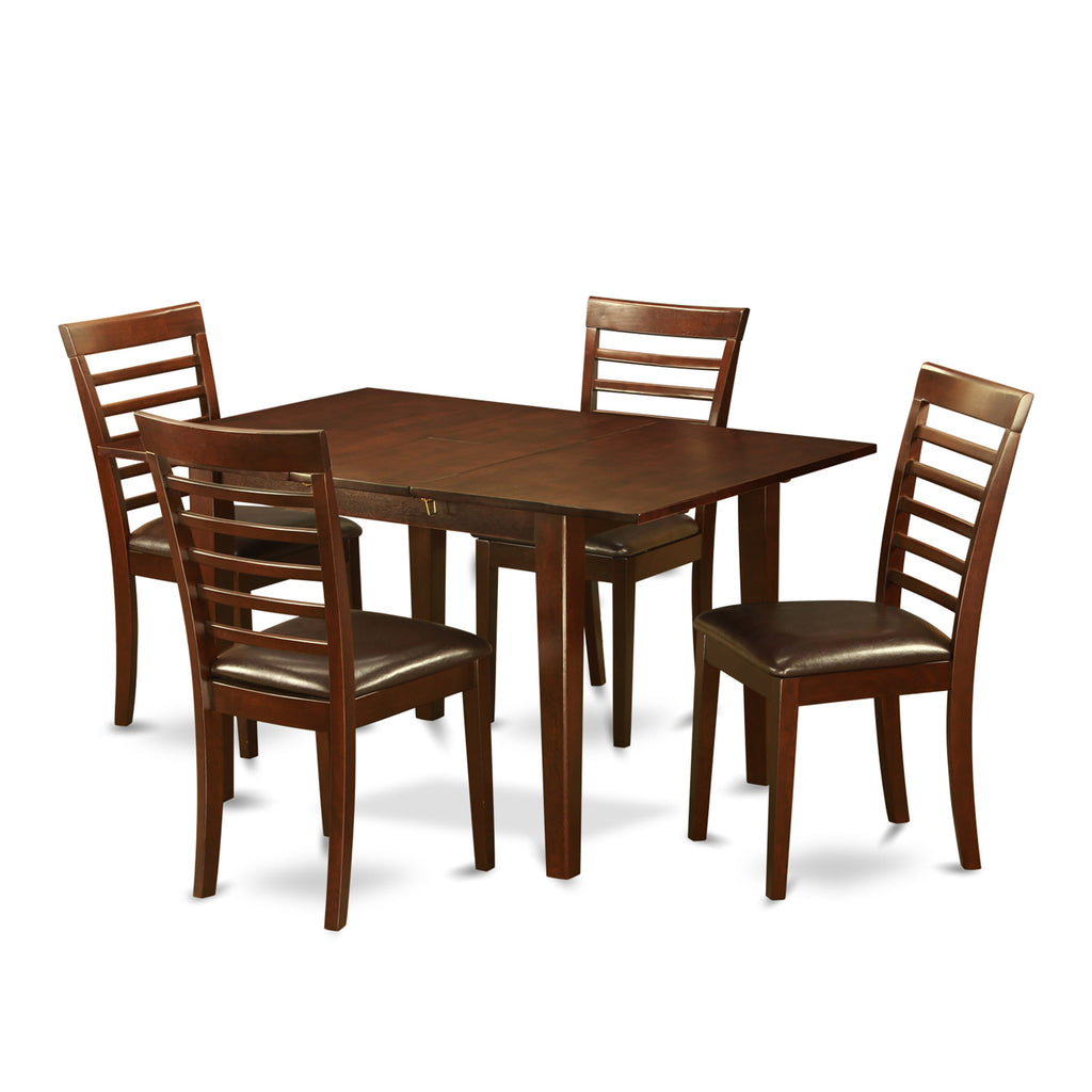 PSML5-GDM-H3 5-Piece Dining Collection for Four with Extendable Rectangle Table & Faux Leather Seating, Mahogany