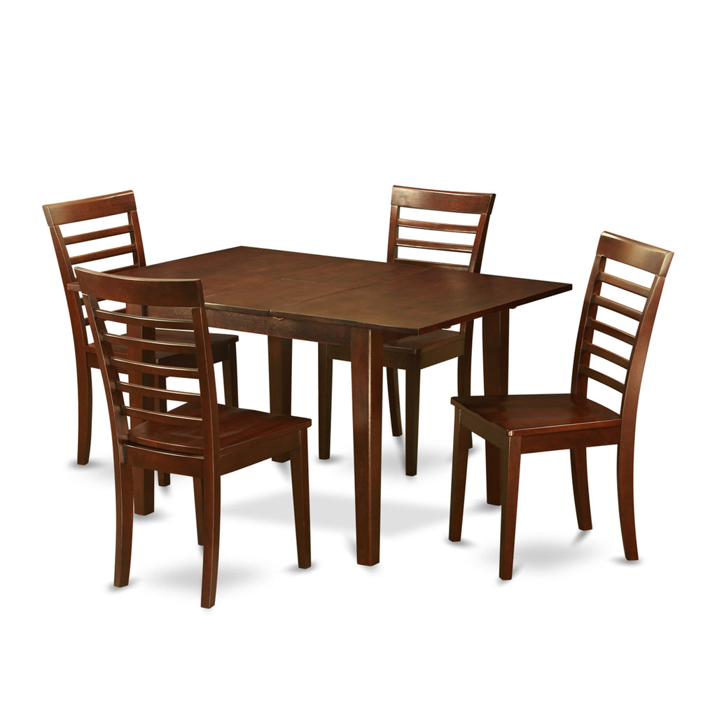 PSML5-ROH-E 5-Piece Dining Ensemble with Butterfly Leaf Rectangular Table and 4 Chairs, Mahogany Finish
