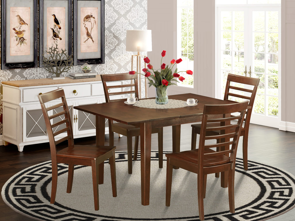 PSML5-ROH-E 5-Piece Dining Ensemble with Butterfly Leaf Rectangular Table and 4 Chairs, Mahogany Finish