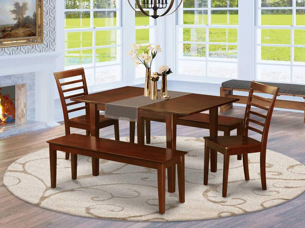PSML5N-6VW-T Elegant 5-Piece Dining Ensemble with Extendable Rectangle Table, 2 Chairs & Dual Benches, 32x60 in, Rich Wood Finish