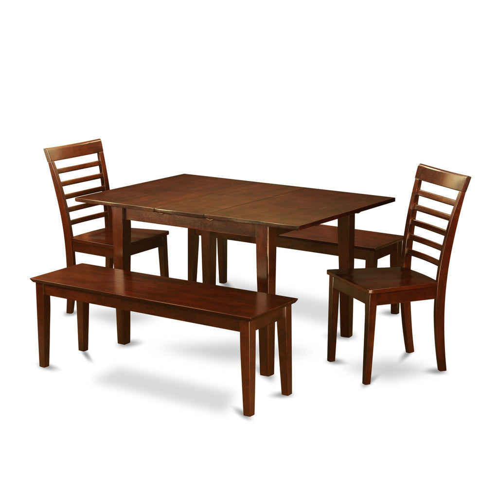 PSML5N-6VW-T Elegant 5-Piece Dining Ensemble with Extendable Rectangle Table, 2 Chairs & Dual Benches, 32x60 in, Rich Wood Finish