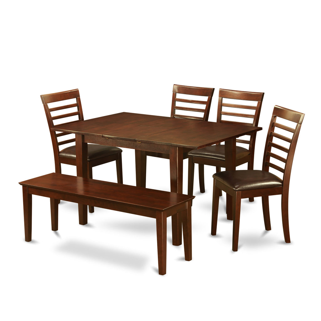 PSML6A-4U4-3G 6-Piece Mahogany Dining Set with Extended Leaf, Leather Seats & Seating Bench