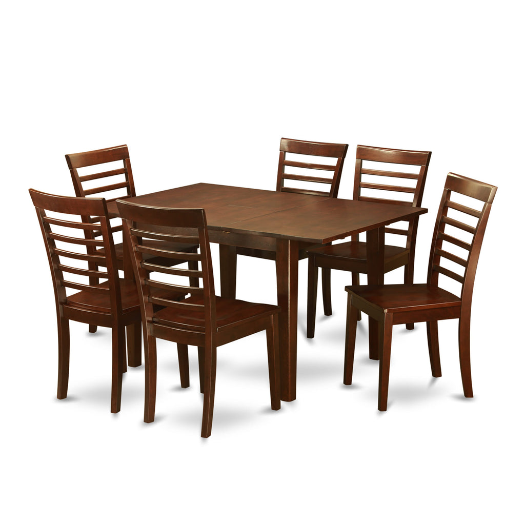 PSML7-WQE-O 7-Piece Dining Ensemble Rectangular Table with Butterfly Leaf & 6 Chairs, 32x60 Mahogany