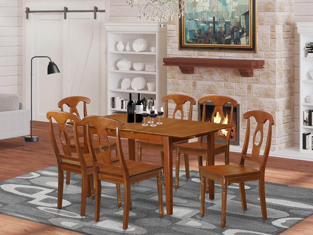PSNA7-JDB-E Deluxe 7-Piece Rectangle Dining Set with Extendable Table & 6 Chair Ensemble, 32x60 Saddle Finish