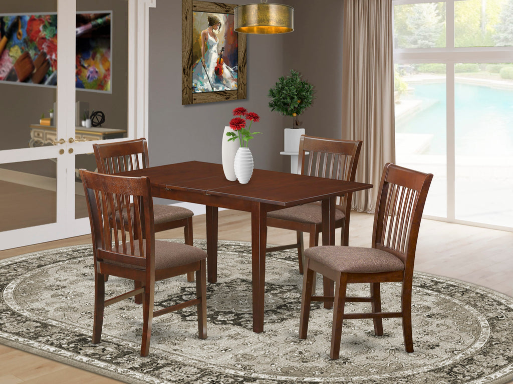 PSNO5-6EG-Y Elegant 5-Piece Dining Ensemble with Expandable Table & 4 Linen Chairs in Rich Wood Finish, 32x60