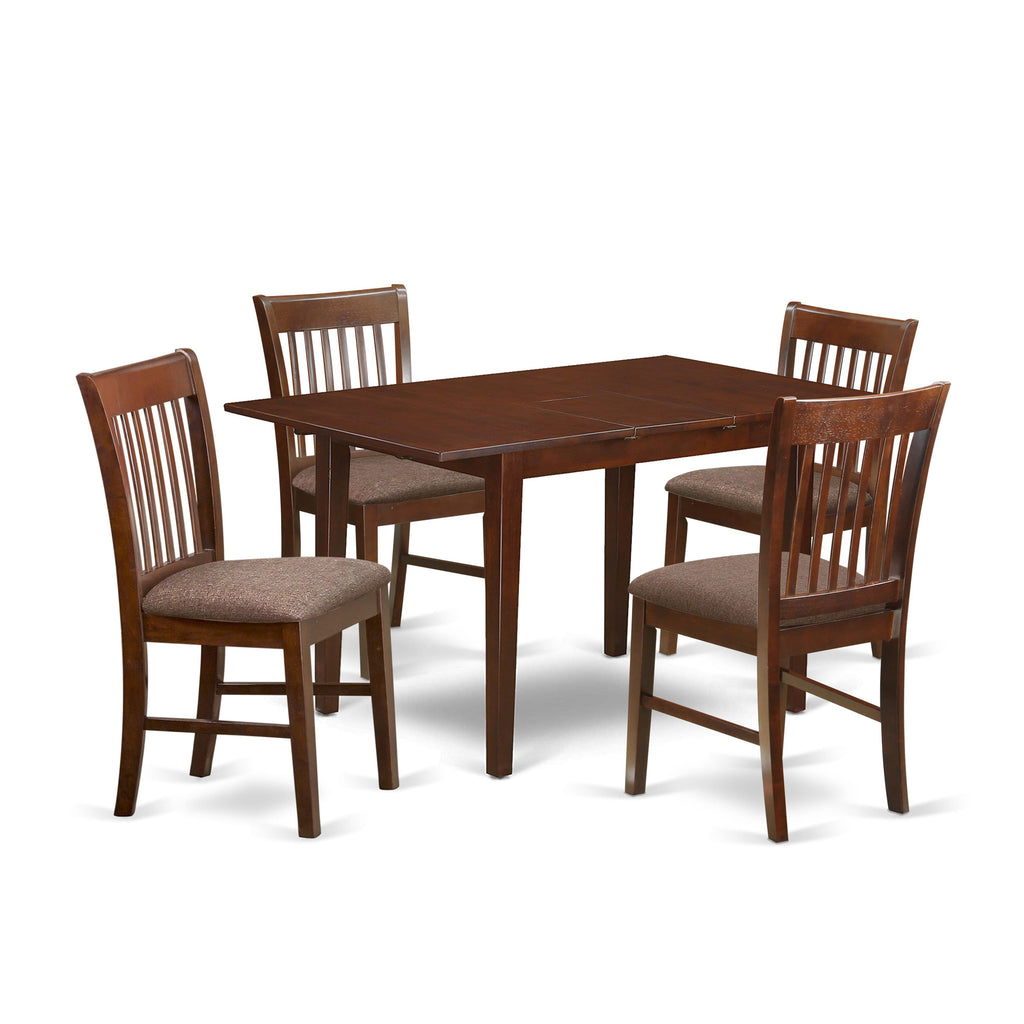 PSNO5-6EG-Y Elegant 5-Piece Dining Ensemble with Expandable Table & 4 Linen Chairs in Rich Wood Finish, 32x60