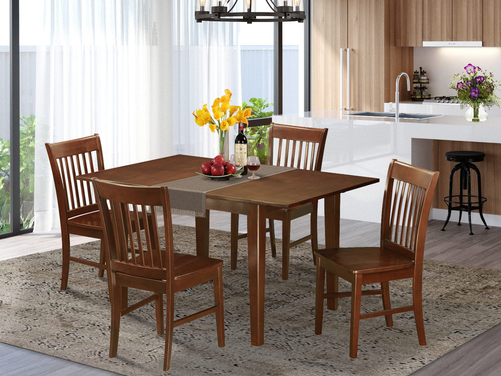 PSNO5-3K5-3 Elegant Dining Ensemble Rectangular Table w/ Butterfly Leaf, 5-Piece Set with Chairs