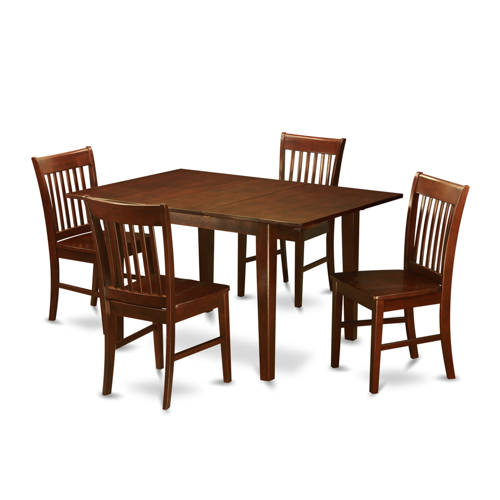 PSNO5-3K5-3 Elegant Dining Ensemble Rectangular Table w/ Butterfly Leaf, 5-Piece Set with Chairs