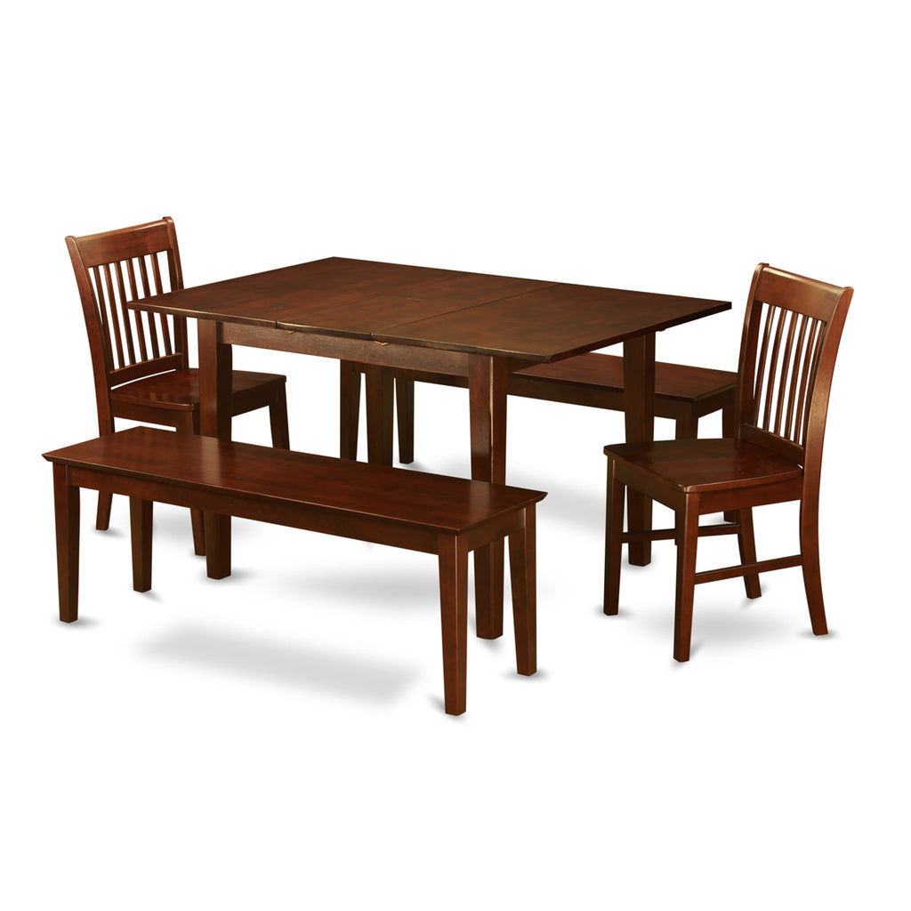 PSNO58-BUX-U Elegant 5-Piece Dining Set with Mahogany Rectangle Table, Comfort Seats & Benches