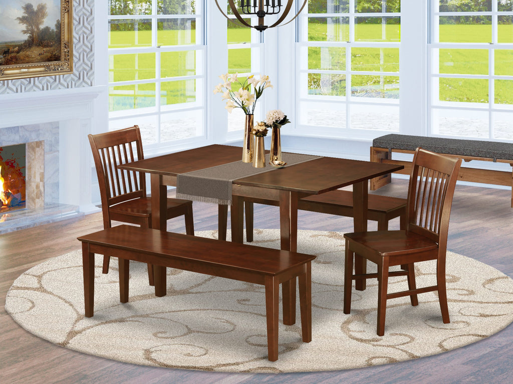 PSNO58-BUX-U Elegant 5-Piece Dining Set with Mahogany Rectangle Table, Comfort Seats & Benches