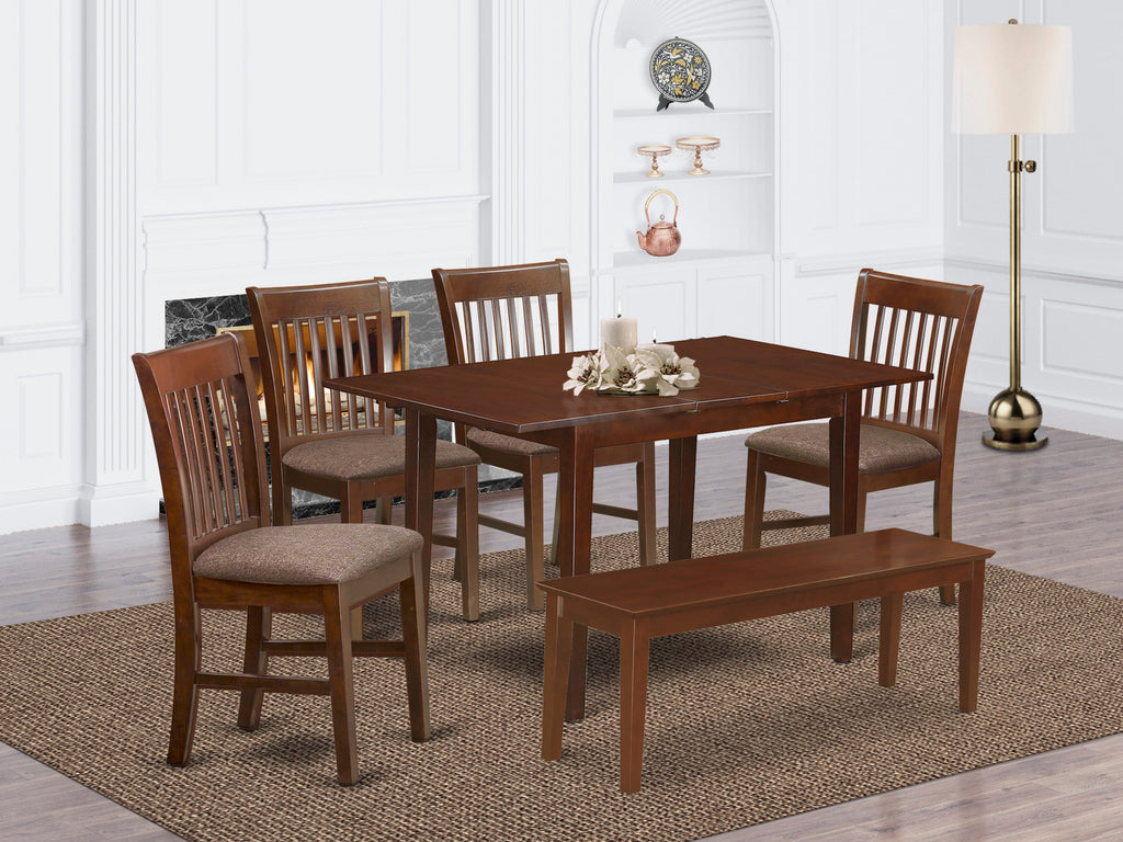 PSNO63-VA2-A 6-Piece Mahogany Table and Chairs Set with Butterfly Leaf & Bench (32x60 In.)