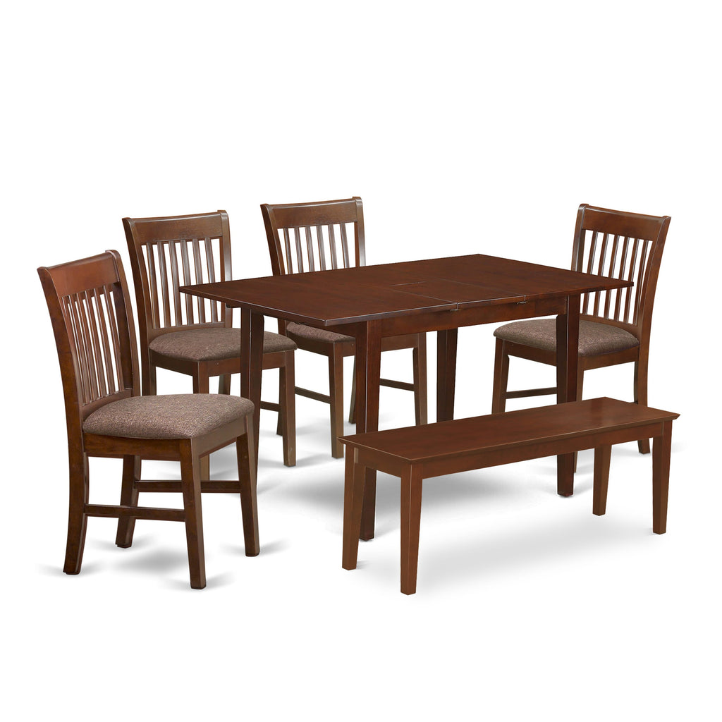 PSNO63-VA2-A 6-Piece Mahogany Table and Chairs Set with Butterfly Leaf & Bench (32x60 In.)