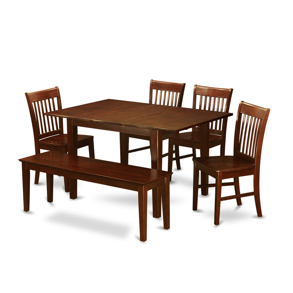 PSNO60-KDT-I 6-Piece Mahogany Dining Set Expanding Table, Chairs & Bench for Dining Experience Enrichment