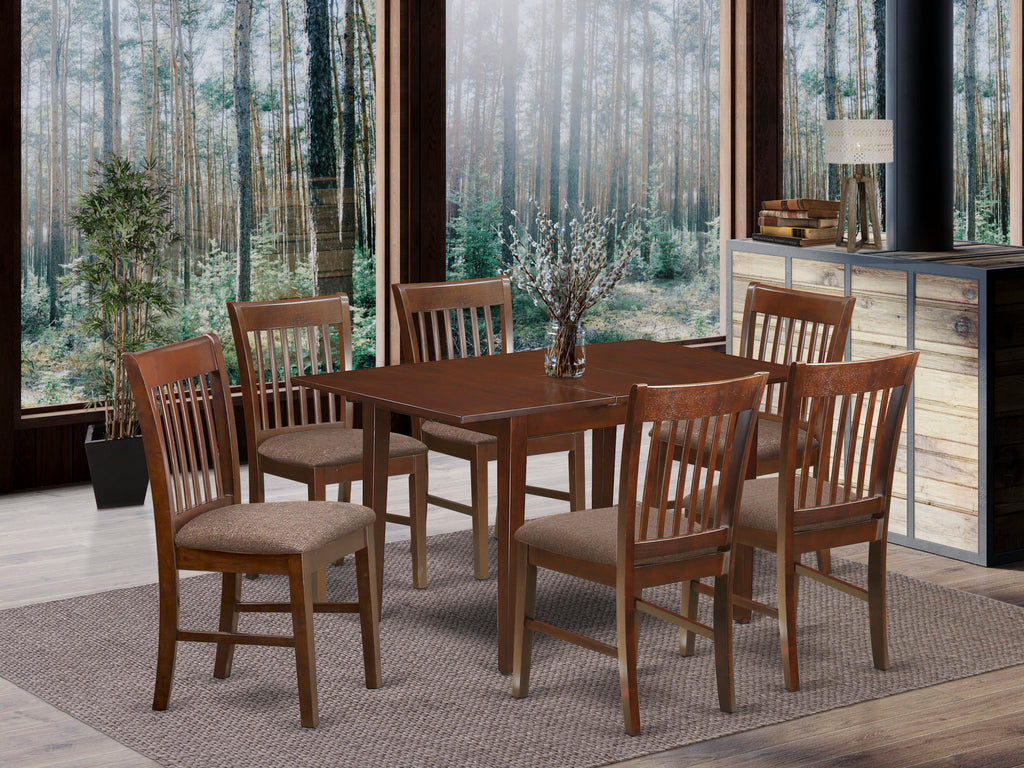 PSNO7-H8R-R Elegant 7 Piece Mahogany Dining Set with Extendable Table and 6 Comfortable Upholstered Chairs