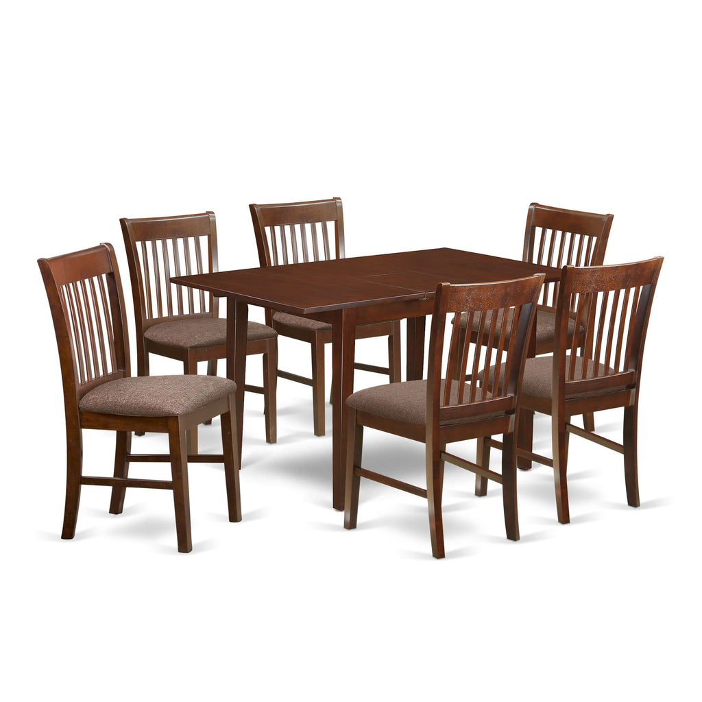 PSNO7-H8R-R Elegant 7 Piece Mahogany Dining Set with Extendable Table and 6 Comfortable Upholstered Chairs