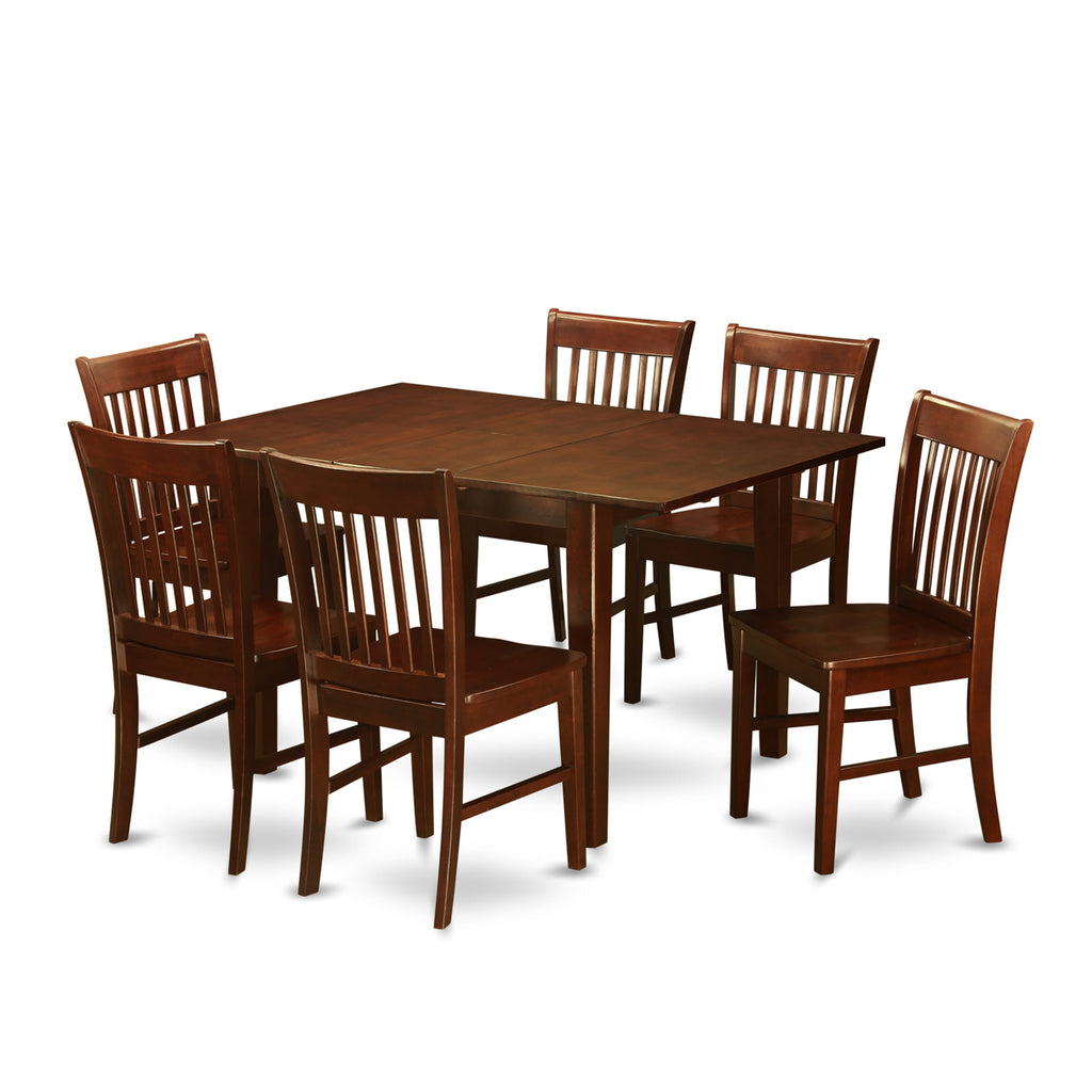 PSNO7-ZLW-W 7 Piece Dining Set with Extension Table & Hardwood Chairs, Spacious 32x60 Inch Design, Walnut Finish