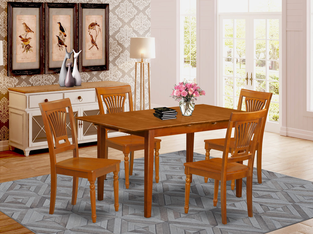 PSPL5-4ZJ-1 5-Piece Rectangle Dining Set with Expandable Table & 4 Chairs, Saddle Brown, 32x60