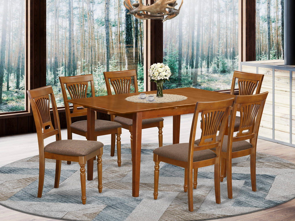 Dining Set PSPL7-9BB-O with Rectangular Table & Chairs, 7-Piece Includes Extendable Leaf, Saddle Brown Finish