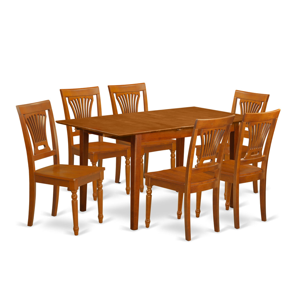 PSPL7-TTU-1 7-Piece Dining Set with Rectangle Table, Butterfly Leaf & 6 Wood Chairs, Saddle Brown