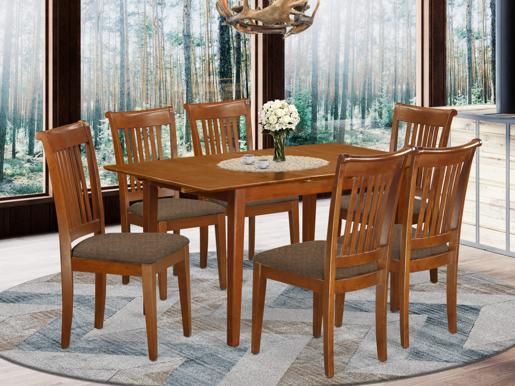 PSPO7-BFK-T Exquisite 7-Piece Dining Ensemble with Expansive Table and Plush Upholstered Chairs
