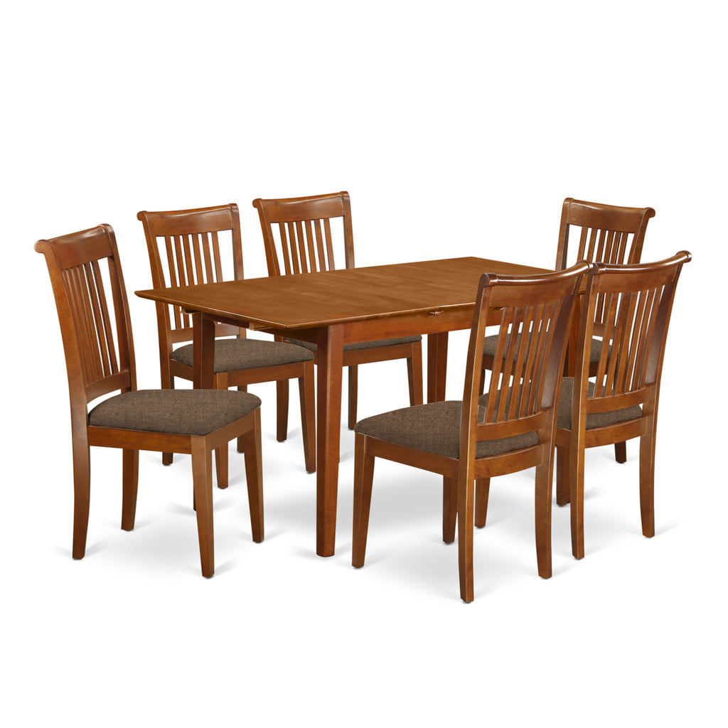 PSPO7-BFK-T Exquisite 7-Piece Dining Ensemble with Expansive Table and Plush Upholstered Chairs