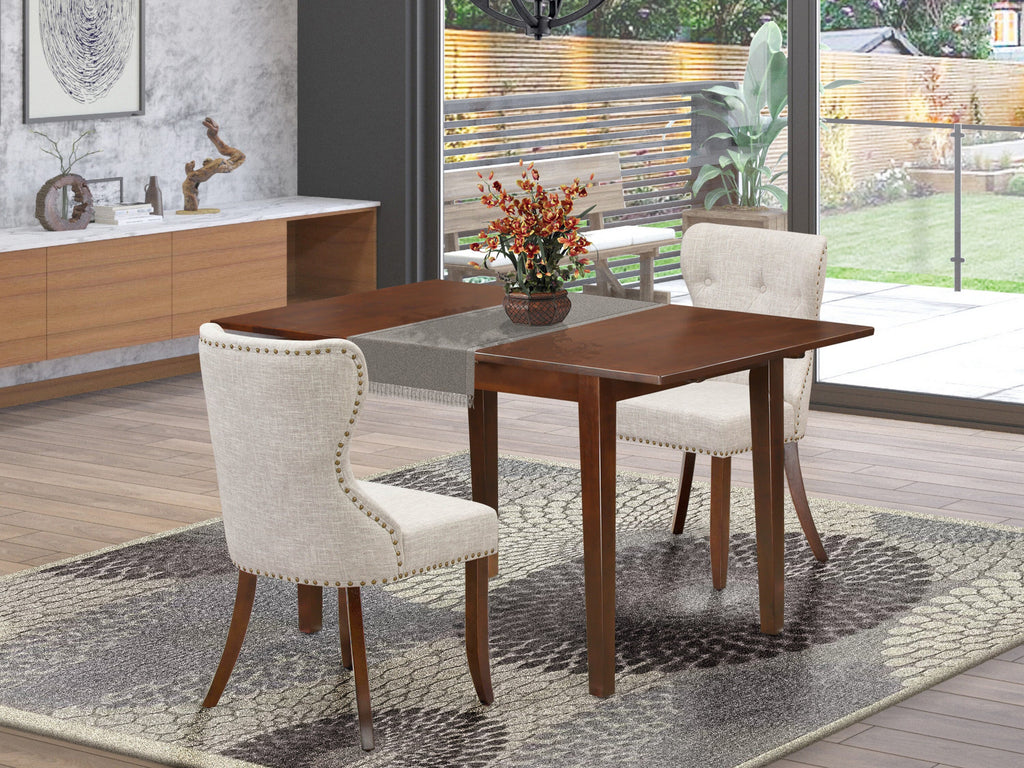 PSSI3-GXA-09 3-Piece Kitchen Dining Collection Rectangular Table with Butterfly Extension and Upholstered Chair Set in Mahogany Finish