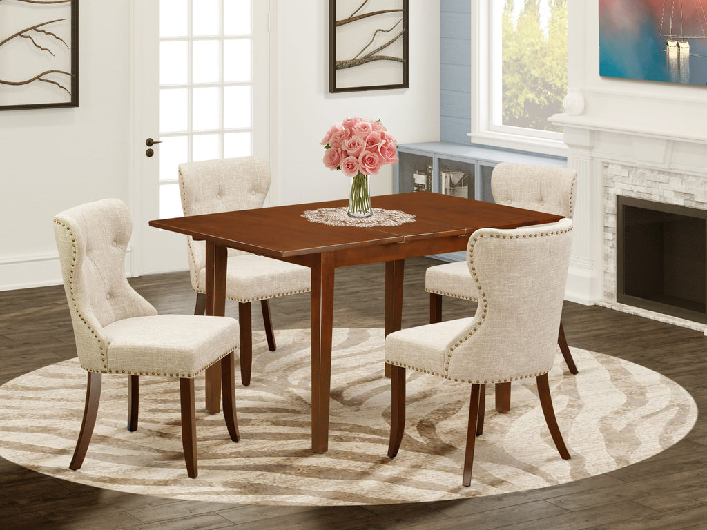 Elegant Dining Ensemble, Rectangle Table with Leaf and Four Chairs PSSI5-I2W-S8 Set